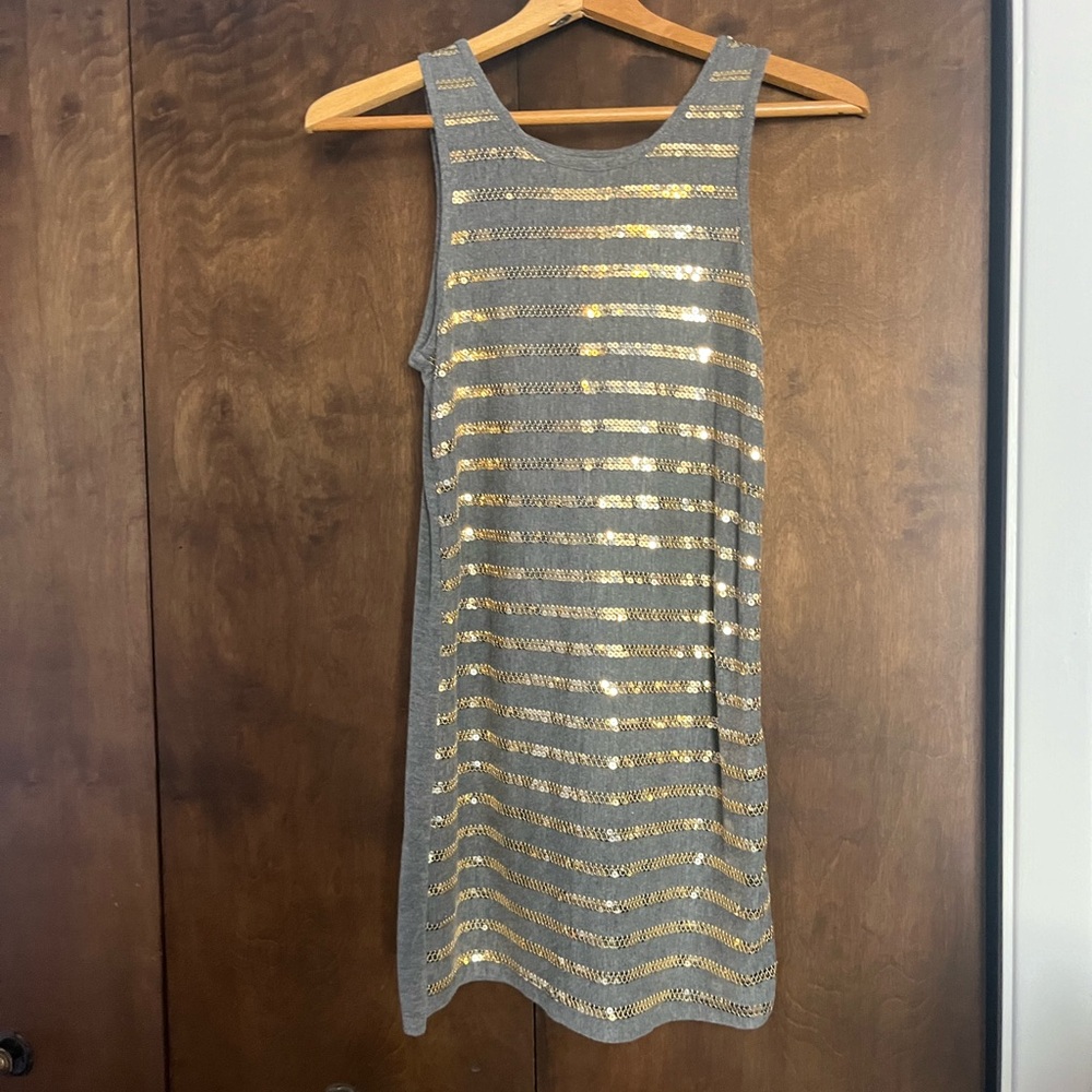 Xhilaration Gold and Gray Striped Mini Dress